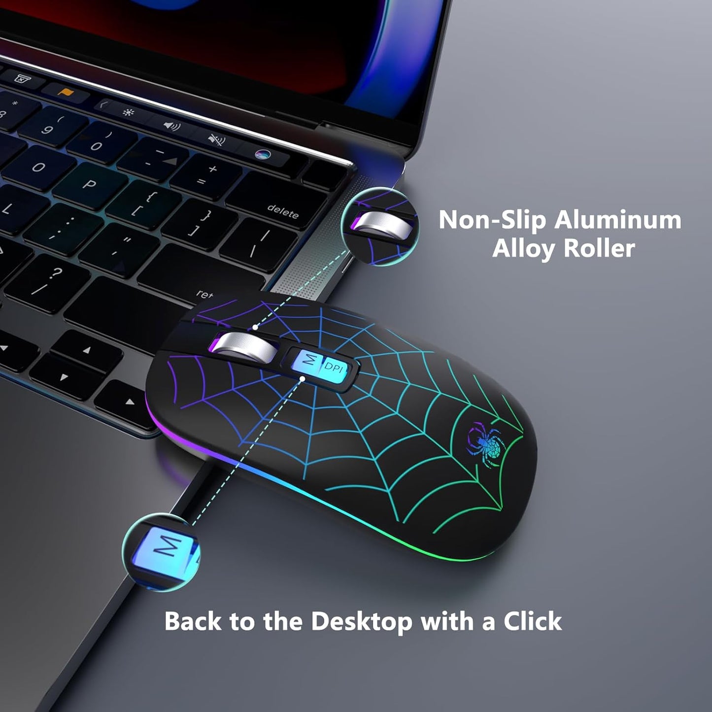 Wireless Bluetooth Mouse, LED Laptop Mouse with Dual Mode (Bluetooth + USB) 2.4Ghz, Portable Cordless Slient Computer Mice for Macbook/Windows/Chromebook - Balck